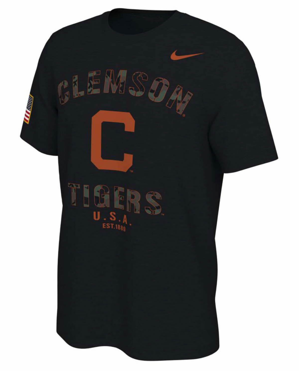 Clemson Tigers Veterans Day Nike Sideline Black T-Shirt product image 1, provided for visual reference and product detail