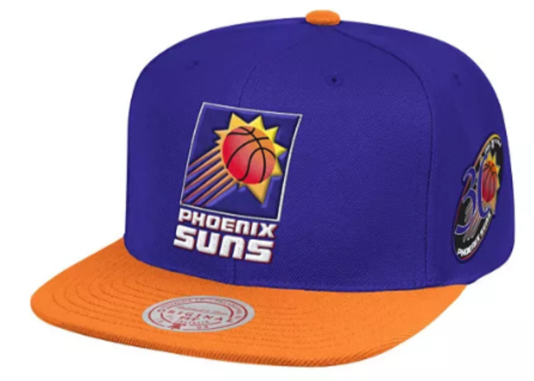 Phoenix Suns Mitchell & Ness Purple/Orange NBA Patches 2 Tone Snapback Adjustable Hat for Men product image 1, provided for