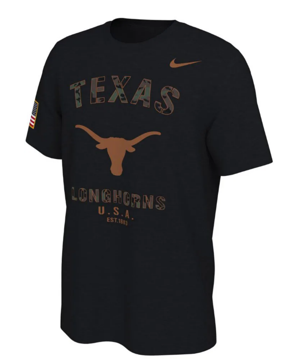 Texas Longhorns Veterans Day Nike Sideline Black T-Shirt product image 1, provided for visual reference and product detail