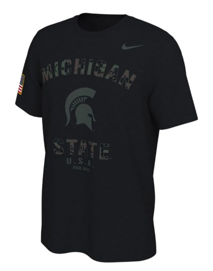 Michigan State Spartans Veterans Day Nike Sideline Black T-Shirt product image 1, provided for visual reference and product