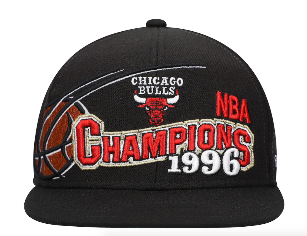 Chicago Bulls Mitchell & Ness Hardwood Classics 1996 NBA Champions Wave Snapback Hat - Black product image 2, provided for