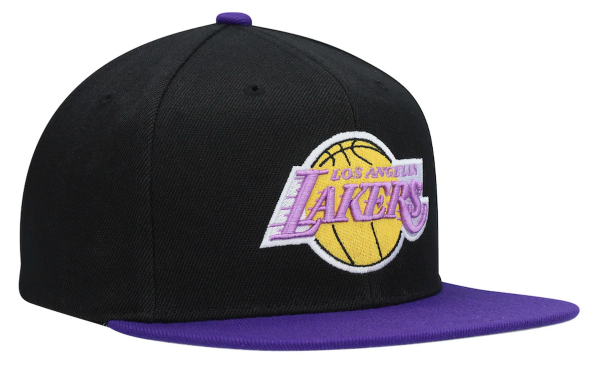 Los Angeles Lakers Mitchell & Ness Black/Purple NBA Patches 2 Tone Snapback Adjustable Hat for Men product image 4, provided