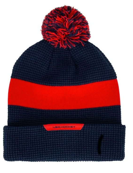 Men’s USA Hockey Sideline Woven Patch Cuff Pom Knit By Nike-Flag product image 2, provided for visual reference and product
