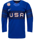Mens USA Hockey 2022 Nike Olympic Royal Replica Jersey product image 1, provided for visual reference and product detail