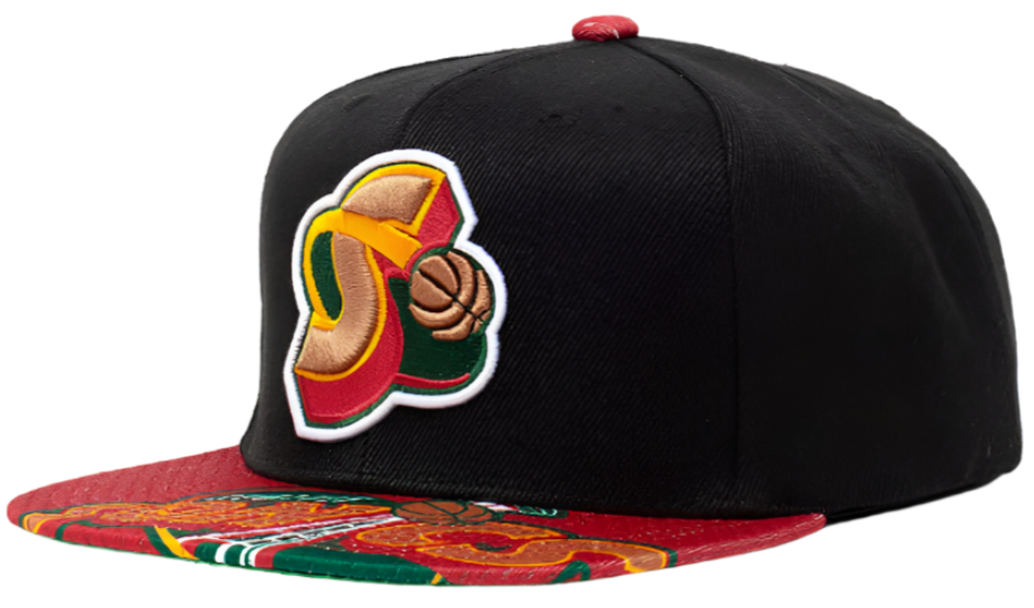 Mitchell & Ness Black/Red Seattle SuperSonics Hardwood Classics Snapshot Adjustable Snapback Hat for Men product image 1,