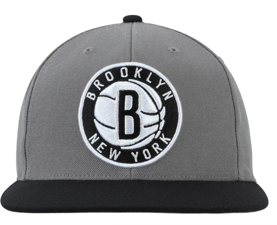 Brooklyn Nets Mitchell & Ness Two-Tone Wool Snapback Hat - Gray/Black for Men product image 2, provided for visual reference