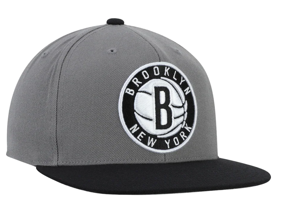 Brooklyn Nets Mitchell & Ness Two-Tone Wool Snapback Hat - Gray/Black for Men product image 3, provided for visual reference