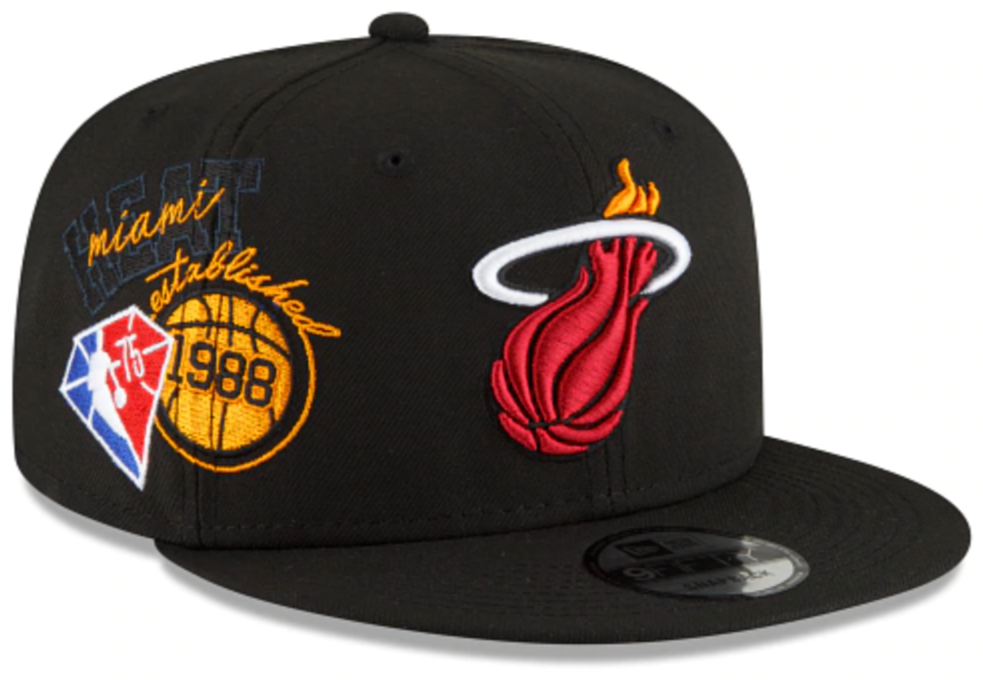 Mens Miami Heat NBA 2022 Back Half New Era Black 9FIFTY Snapback Hat product image 1, provided for visual reference and