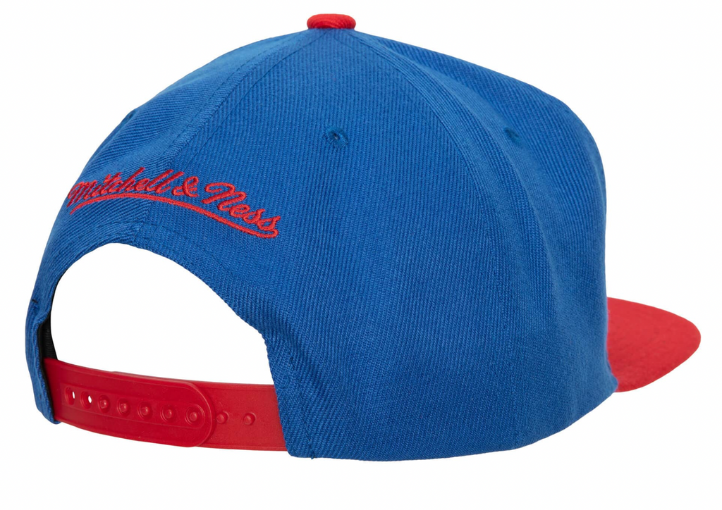 Detroit Pistons Mitchell & Ness Hardwood Classics Reload 2.0 Snapback Hat - Royal/Red product image 2, provided for visual