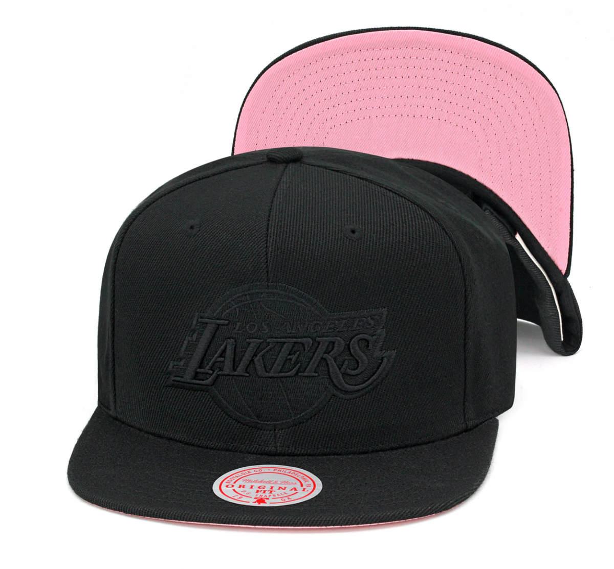 Los Angeles Lakers Mitchell & Ness Tonal Black Pink Moon Snapback Hat product image 2, provided for visual reference and