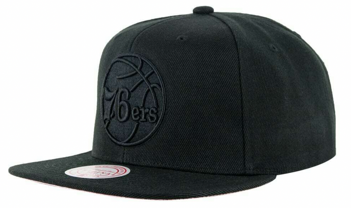 Philadelphia 76ers Mitchell & Ness Tonal Black Pink Moon Snapback Hat product image 1, provided for visual reference and