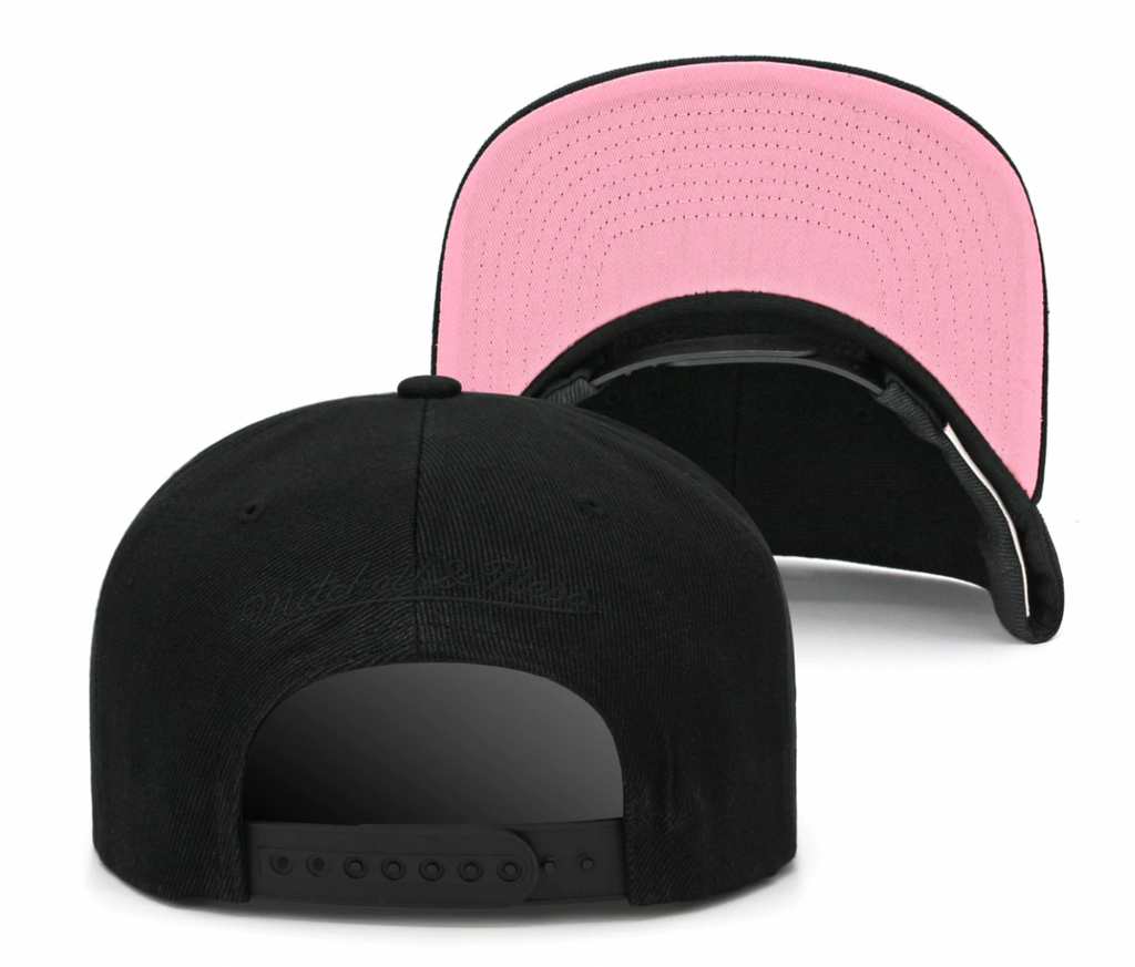 Philadelphia 76ers Mitchell & Ness Tonal Black Pink Moon Snapback Hat product image 2, provided for visual reference and
