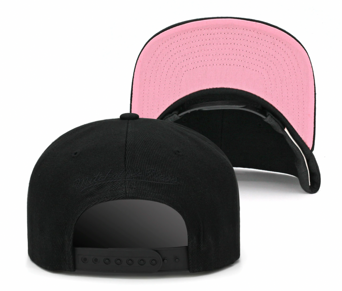 Philadelphia 76ers Mitchell & Ness Tonal Black Pink Moon Snapback Hat product image 2, provided for visual reference and