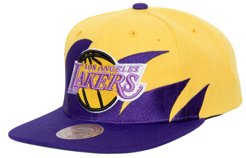 Los Angeles Lakers Sharktooth Snapback Hat By Mitchell & Ness product image 1, provided for visual reference and product