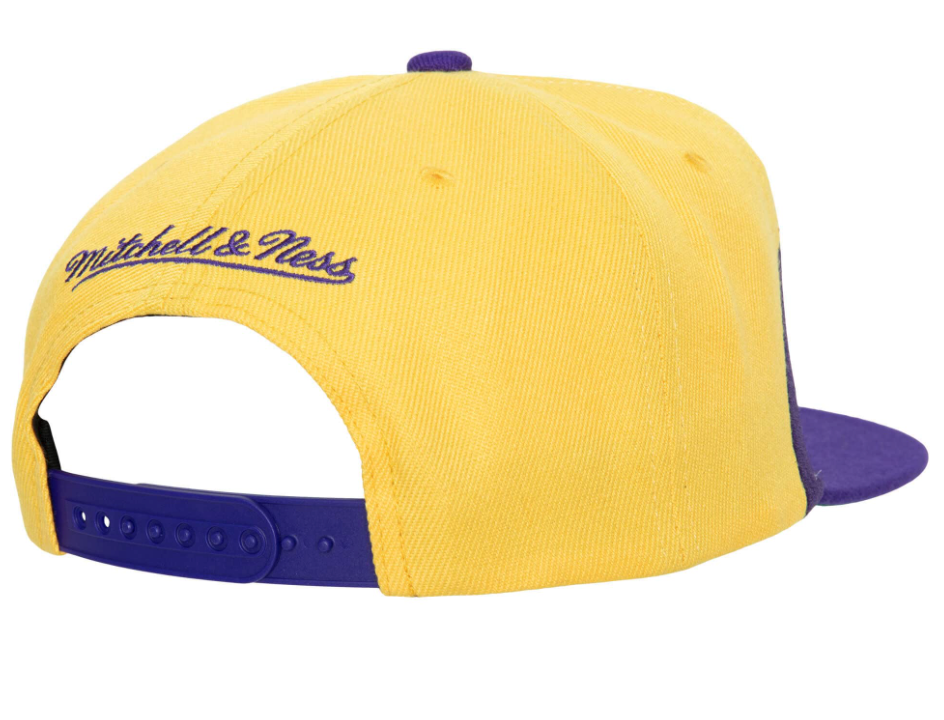Los Angeles Lakers Sharktooth Snapback Hat By Mitchell & Ness product image 2, provided for visual reference and product