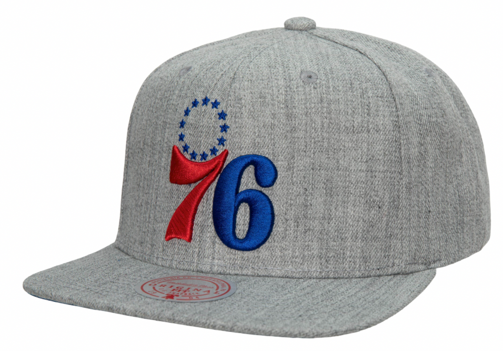 Philadelphia 76ers Gray Heather 2.0 Mitchell & Ness Snapback Hat product image 1, provided for visual reference and product