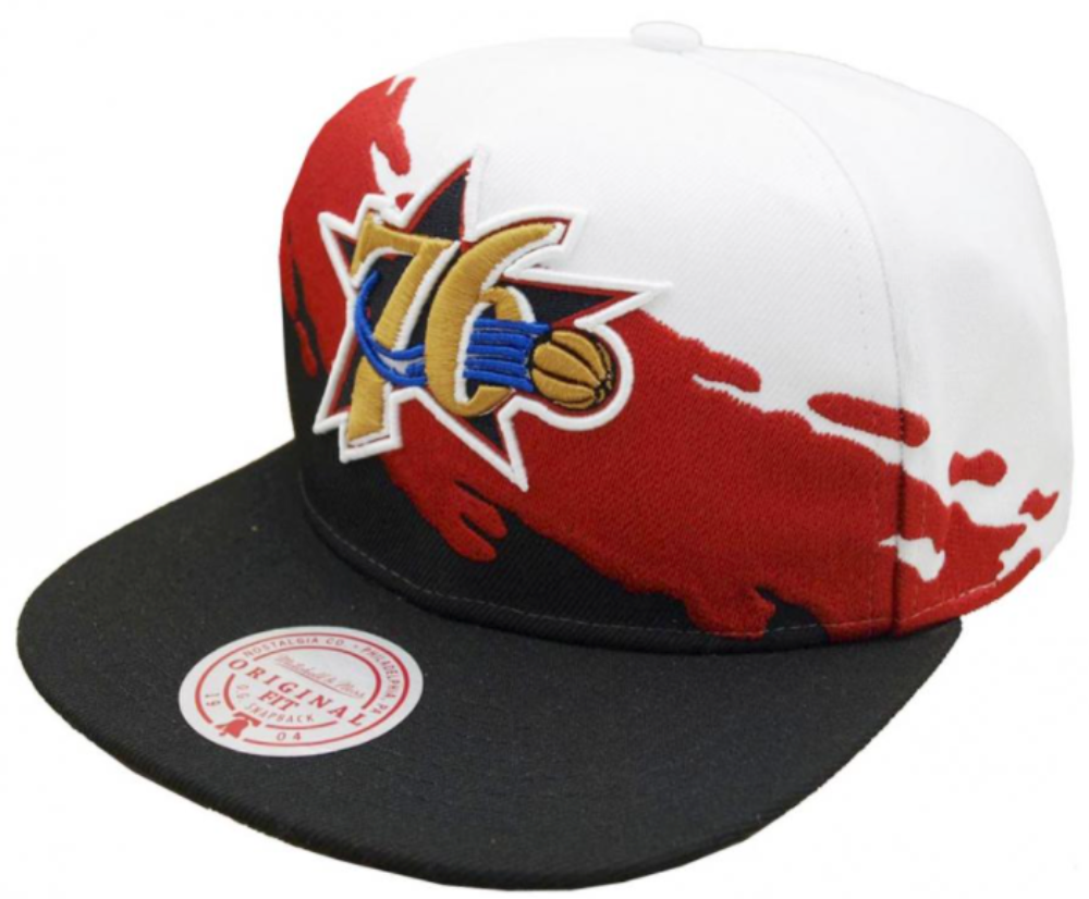 Philadelphia 76ers HWC NBA Paintbrush Mitchell & Ness Snapback Hat product image 1, provided for visual reference and