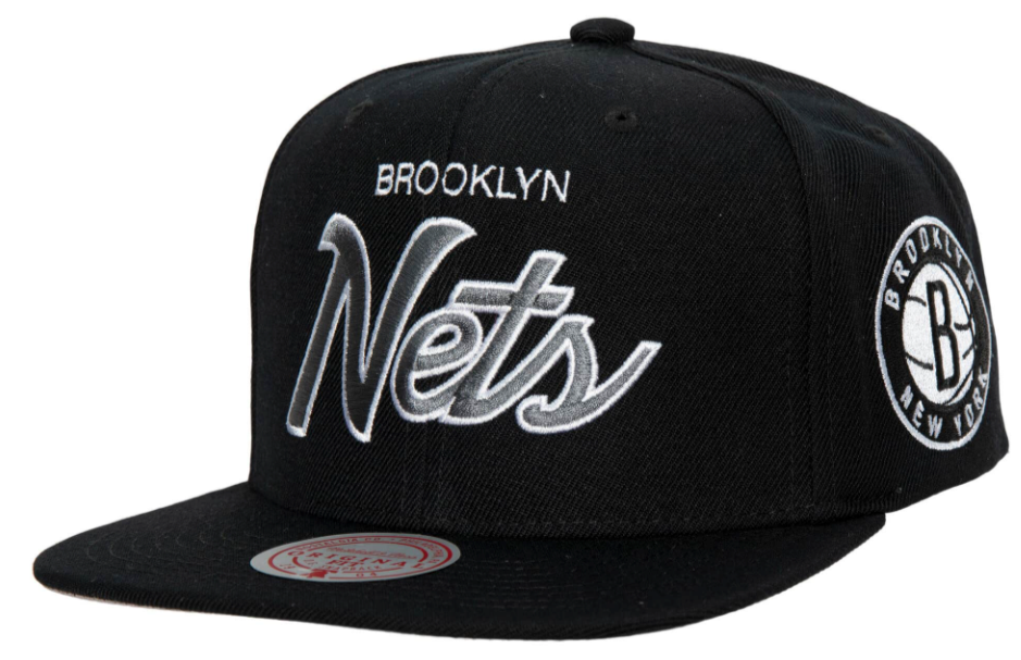 Brooklyn Nets Team Script 2.0 Mitchell & Ness Snapback Hat product image 1, provided for visual reference and product detail