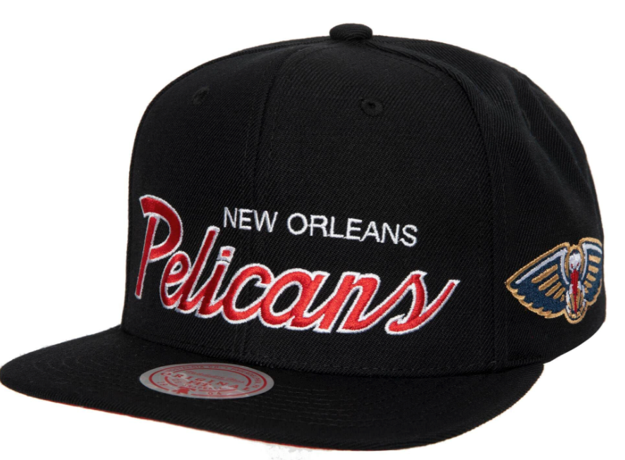 New Orleans Pelicans Team Script 2.0 Mitchell & Ness Snapback Hat product image 1, provided for visual reference and product