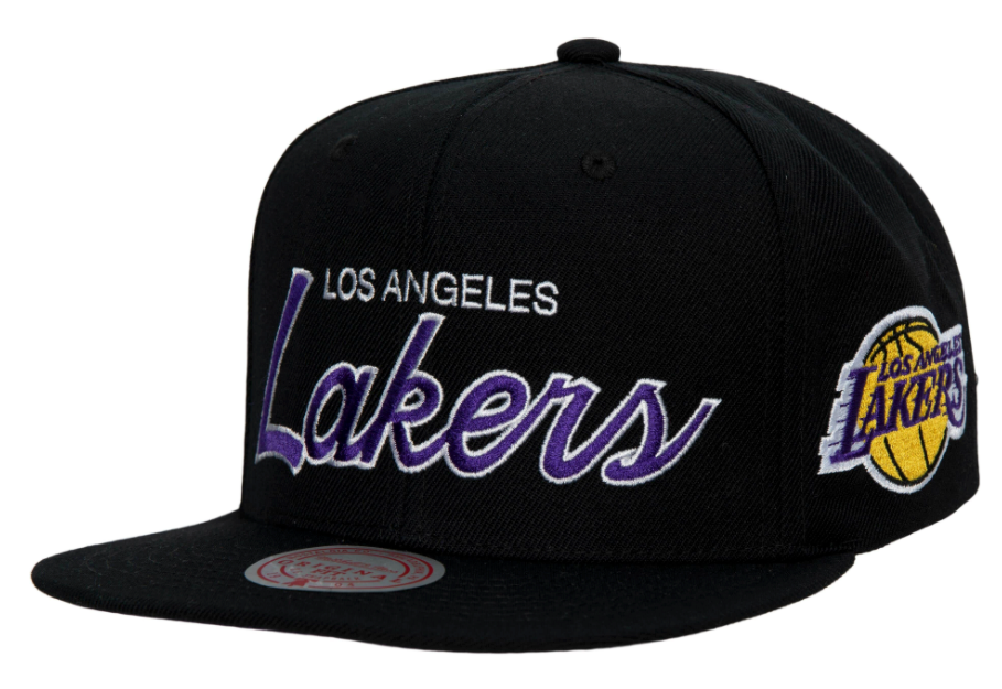 Los Angeles Lakers Team Script 2.0 Mitchell & Ness Snapback Hat product image 1, provided for visual reference and product