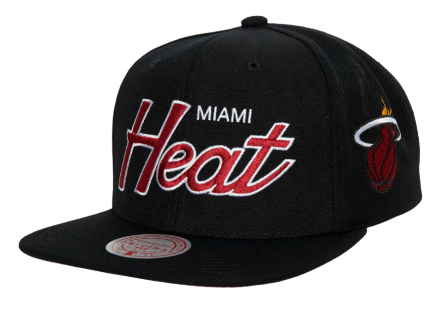 Miami Heat Team Script 2.0 Mitchell & Ness Snapback Hat product image 1, provided for visual reference and product detail