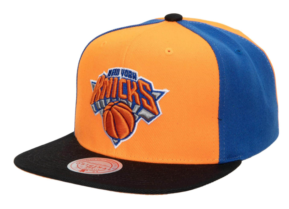 New York Knicks NBA On The Block Mitchell & Ness Snapback Hat product image 1, provided for visual reference and product