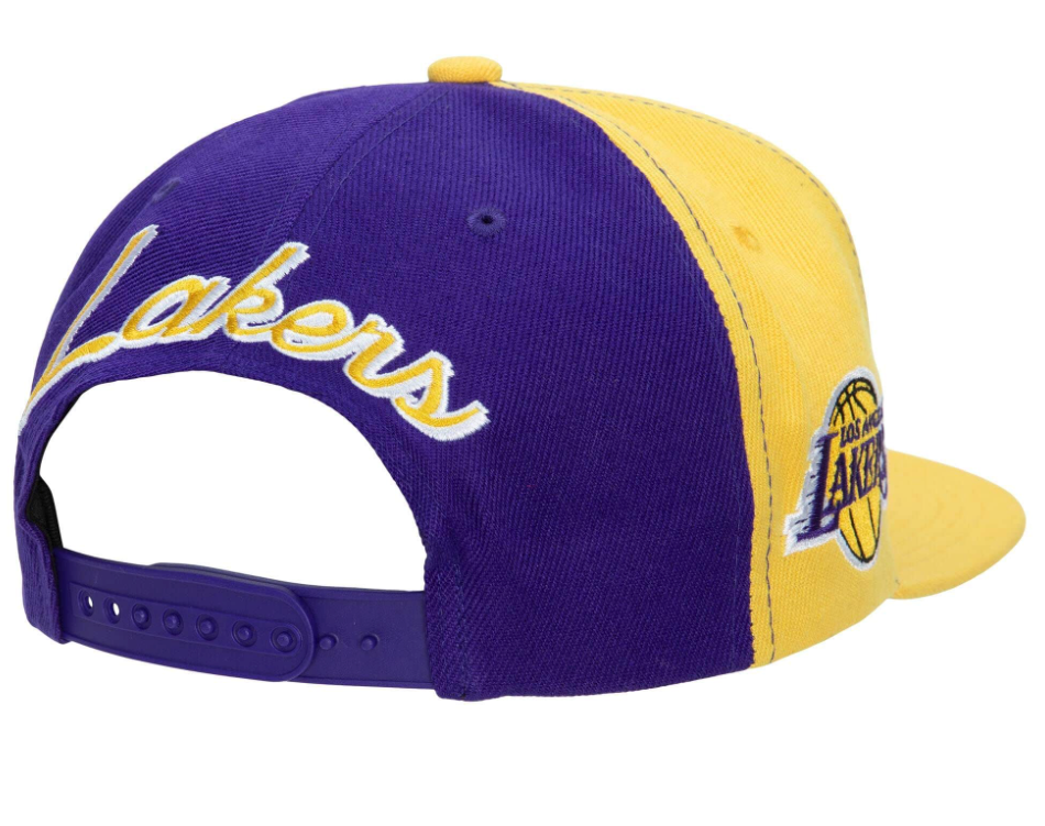 Los Angeles Lakers NBA Rear Script Deadstock Mitchell & Ness Snapback Hat product image 2, provided for visual reference and