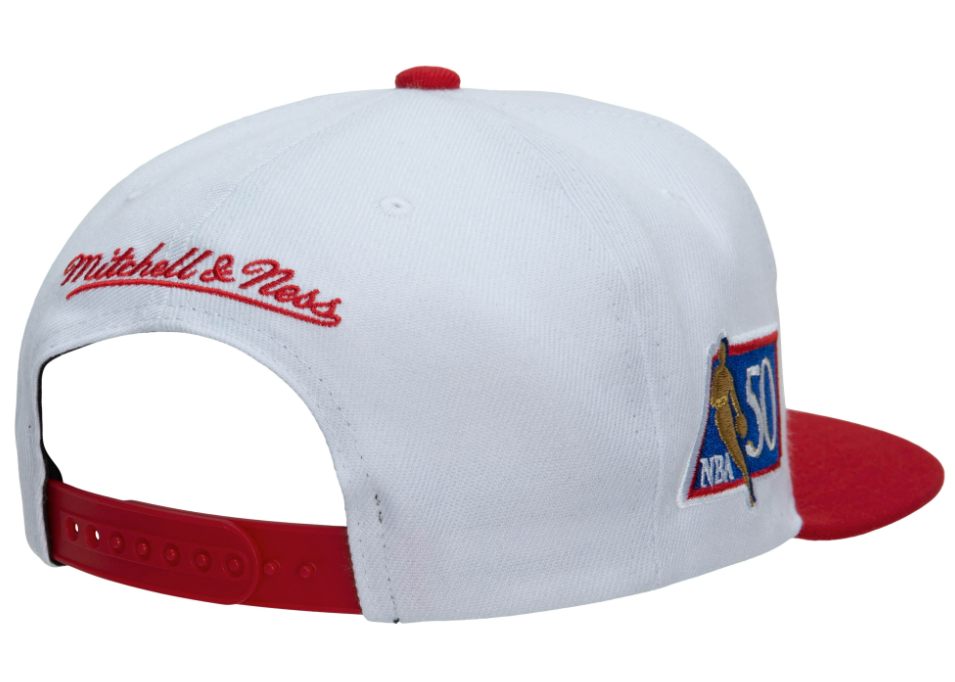 Chicago Bulls Mitchell & Ness 50th Anniversary Red/White Snapback Hat for Men product image 2, provided for visual reference