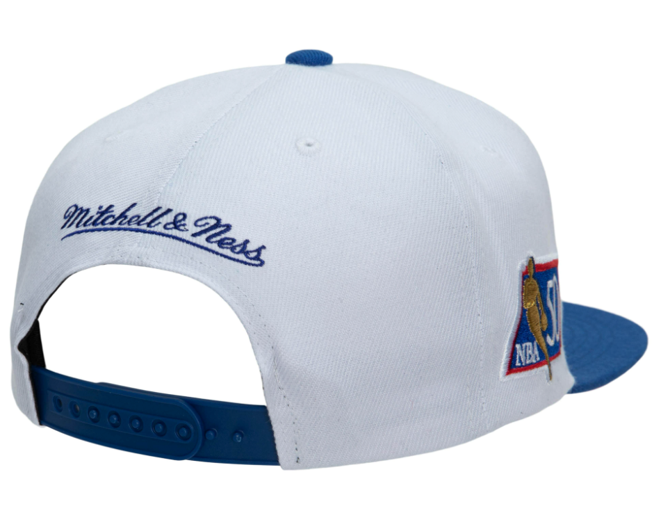 New Jersey Nets Mitchell & Ness 50th Anniversary HWC Blue/White Snapback Hat for Men product image 2, provided for visual