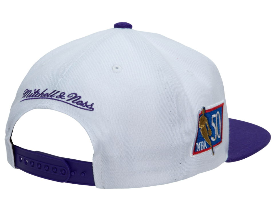 Los Angeles Lakers Mitchell & Ness 50th Anniversary HWC Purple/White Snapback Hat for Men product image 2, provided for
