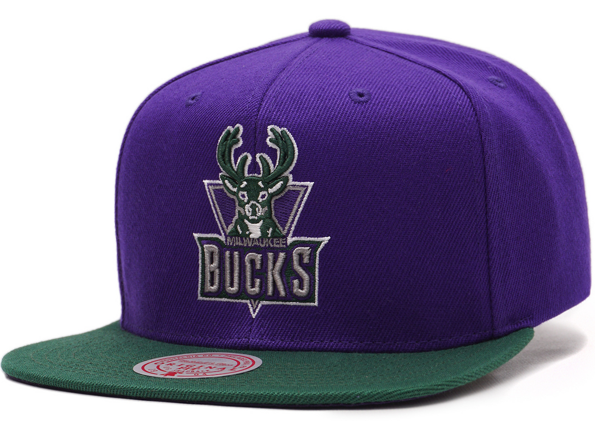 Milwaukee Bucks 2 Tone Purple/ Green Mitchell & Ness NBA Core Basic Hardwood Classics Snapback Adjustable Hat for Men