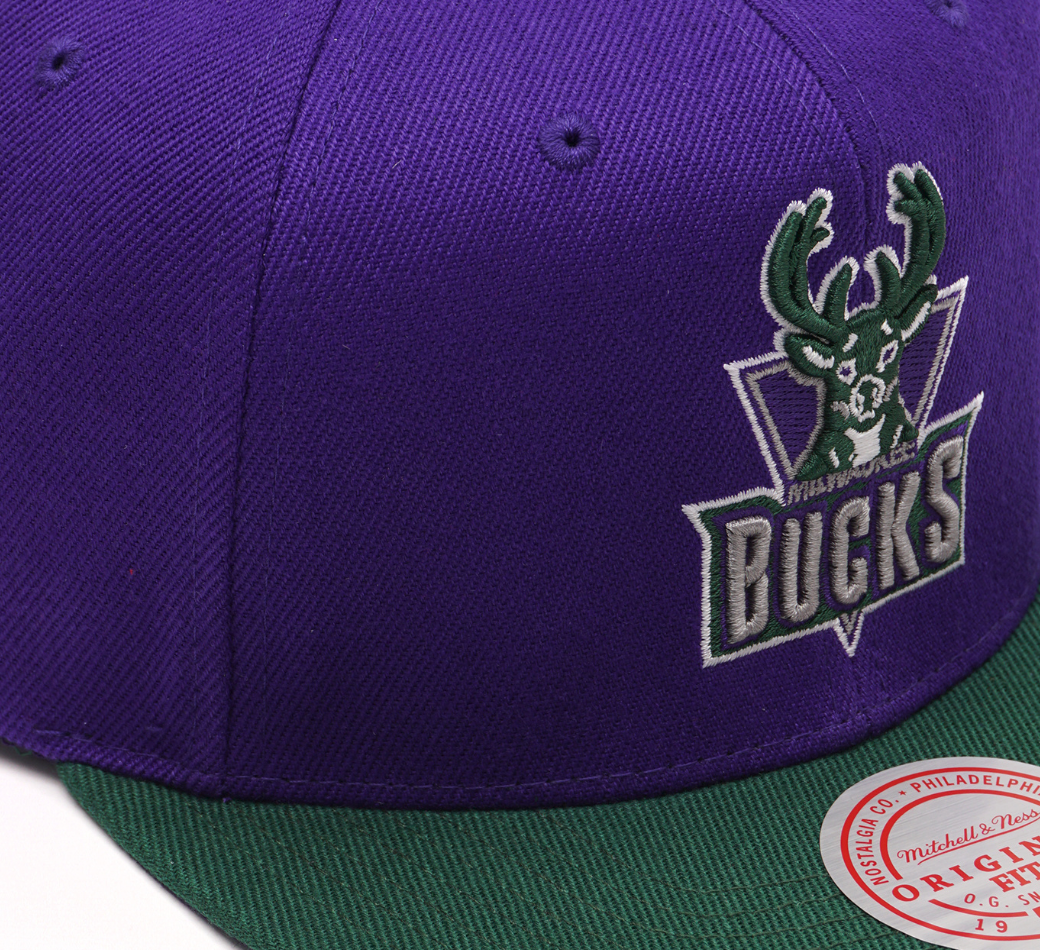 Milwaukee Bucks 2 Tone Purple/ Green Mitchell & Ness NBA Core Basic Hardwood Classics Snapback Adjustable Hat for Men