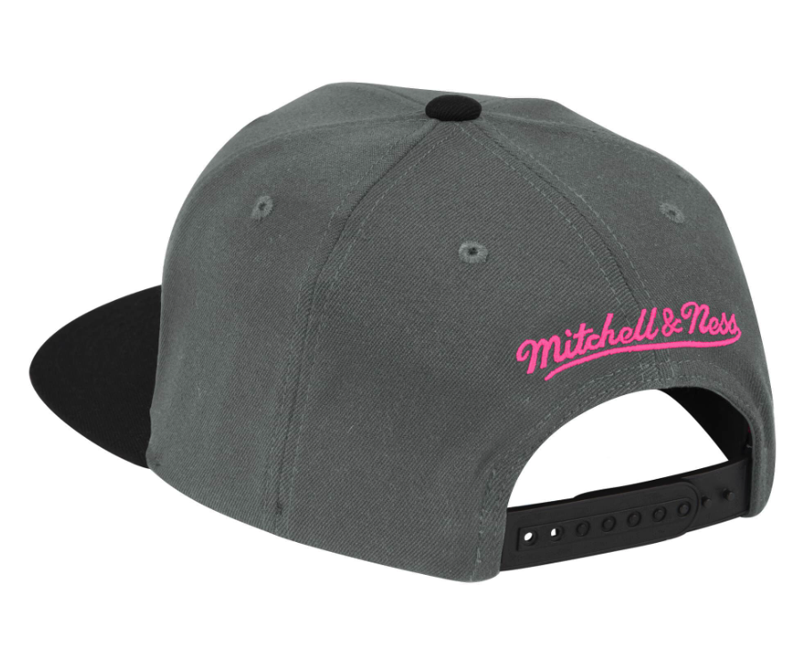 Miami Heat Mitchell & Ness NBA Neon Lights HWC Gray/Pink Snapback Hat for Men product image 2, provided for visual reference