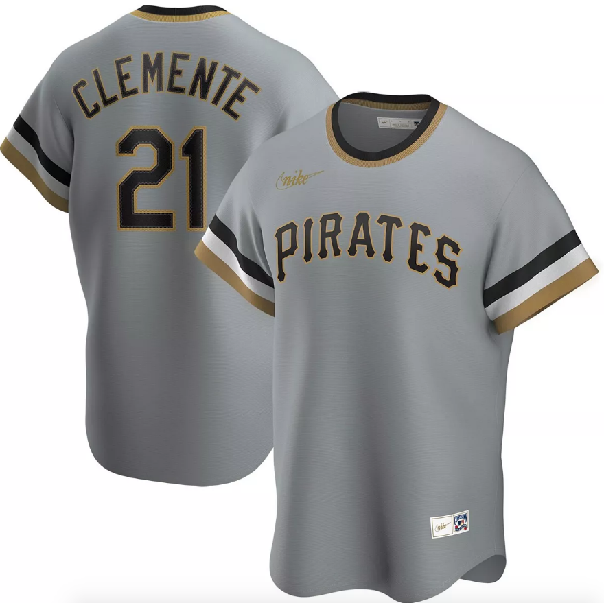 Pittsburgh Pirates Roberto Clemente Nike Road Gray Replica Jersey for Men product image 1, provided for visual reference and