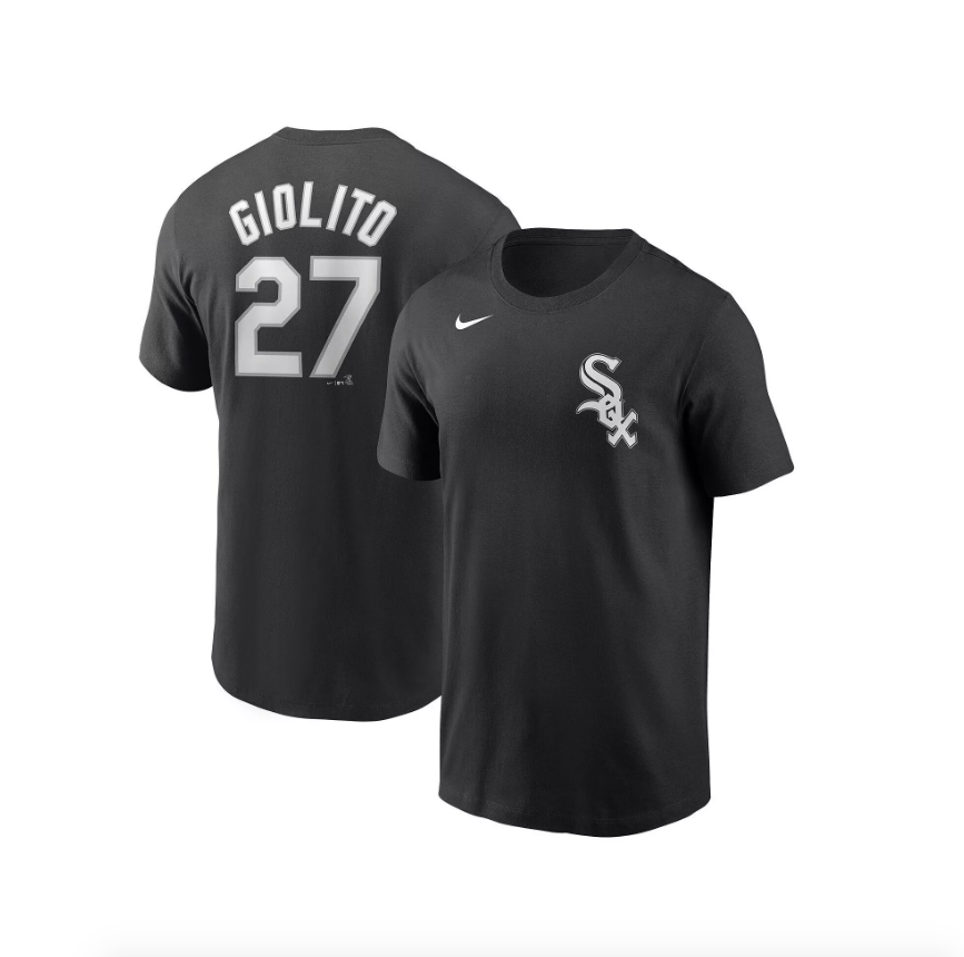 Nike Lucas Giolito Chicago White Sox Black Name & Number T-Shirt for Men product image 1, provided for visual reference and