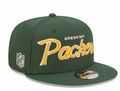 Mens Green Bay Packers New Era Green Script 9FIFTY Snapback Hat product image 1, provided for visual reference and product