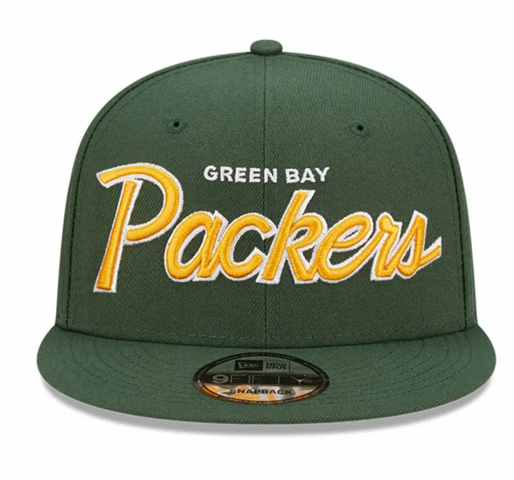 Mens Green Bay Packers New Era Green Script 9FIFTY Snapback Hat product image 2, provided for visual reference and product