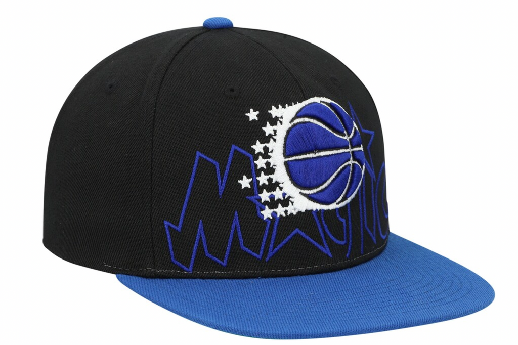 Orlando Magic Mitchell & Ness 2 Tone Black and Royal Low Big Face Hardwood Classics Snapback Hat for Men product image 1,