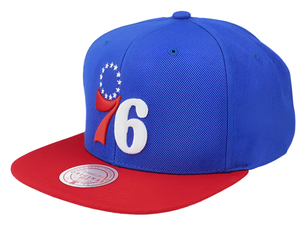 Philadelphia 76ers 2-Tone Blue/Red 2.0 Snapback Hat By Mitchell And Ness product image 2, provided for visual reference and