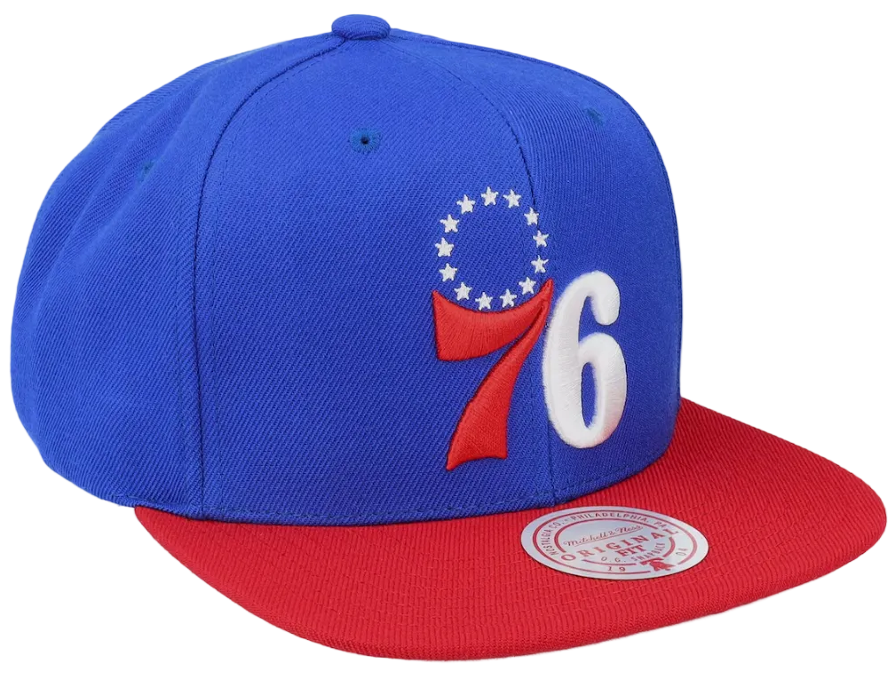 Philadelphia 76ers 2-Tone Blue/Red 2.0 Snapback Hat By Mitchell And Ness product image 1, provided for visual reference and