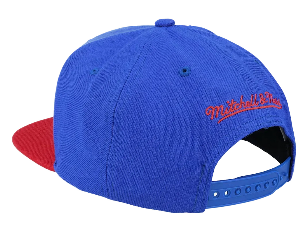 Philadelphia 76ers 2-Tone Blue/Red 2.0 Snapback Hat By Mitchell And Ness product image 3, provided for visual reference and