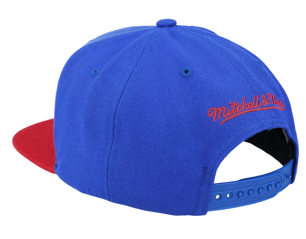 Philadelphia 76ers 2-Tone Blue/Red 2.0 Snapback Hat By Mitchell And Ness product image 3, provided for visual reference and