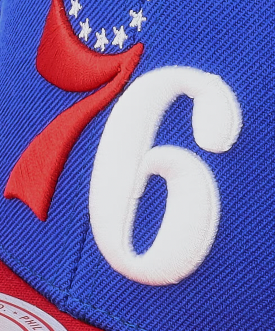 Philadelphia 76ers 2-Tone Blue/Red 2.0 Snapback Hat By Mitchell And Ness product image 5, provided for visual reference and