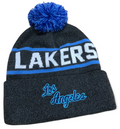 Los Angeles Lakers Mitchell & Ness NBA Reload 2.0 Gray Cuffed Pom Knit Hat product image 1, provided for visual reference