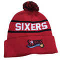 Philadelphia 76ers Mitchell & Ness NBA Reload 2.0 Red Cuffed Pom Knit Hat product image 1, provided for visual reference and