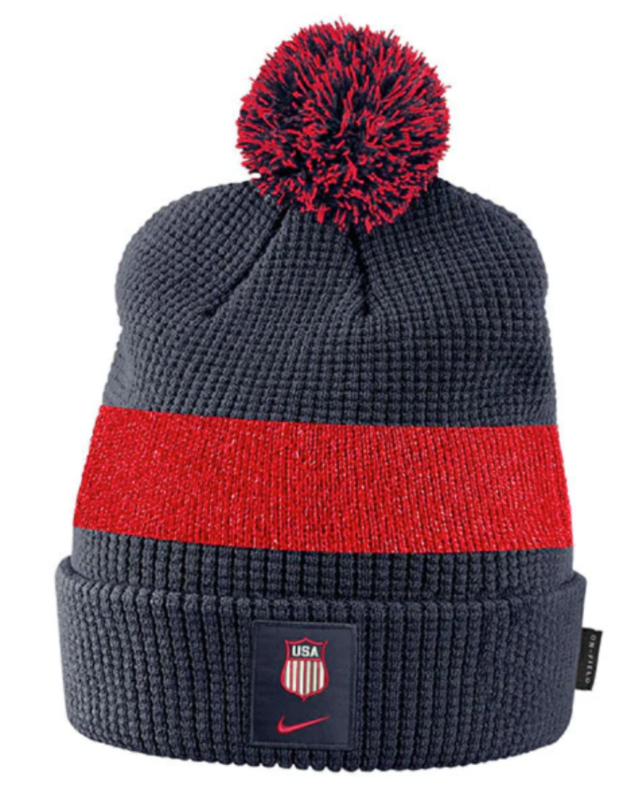 US Hockey Nike Shield Patched Tri-Blend Cuffed Knit Hat with Pom for Men product image 1, provided for visual reference and
