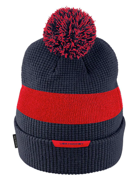 US Hockey Nike Shield Patched Tri-Blend Cuffed Knit Hat with Pom for Men product image 2, provided for visual reference and