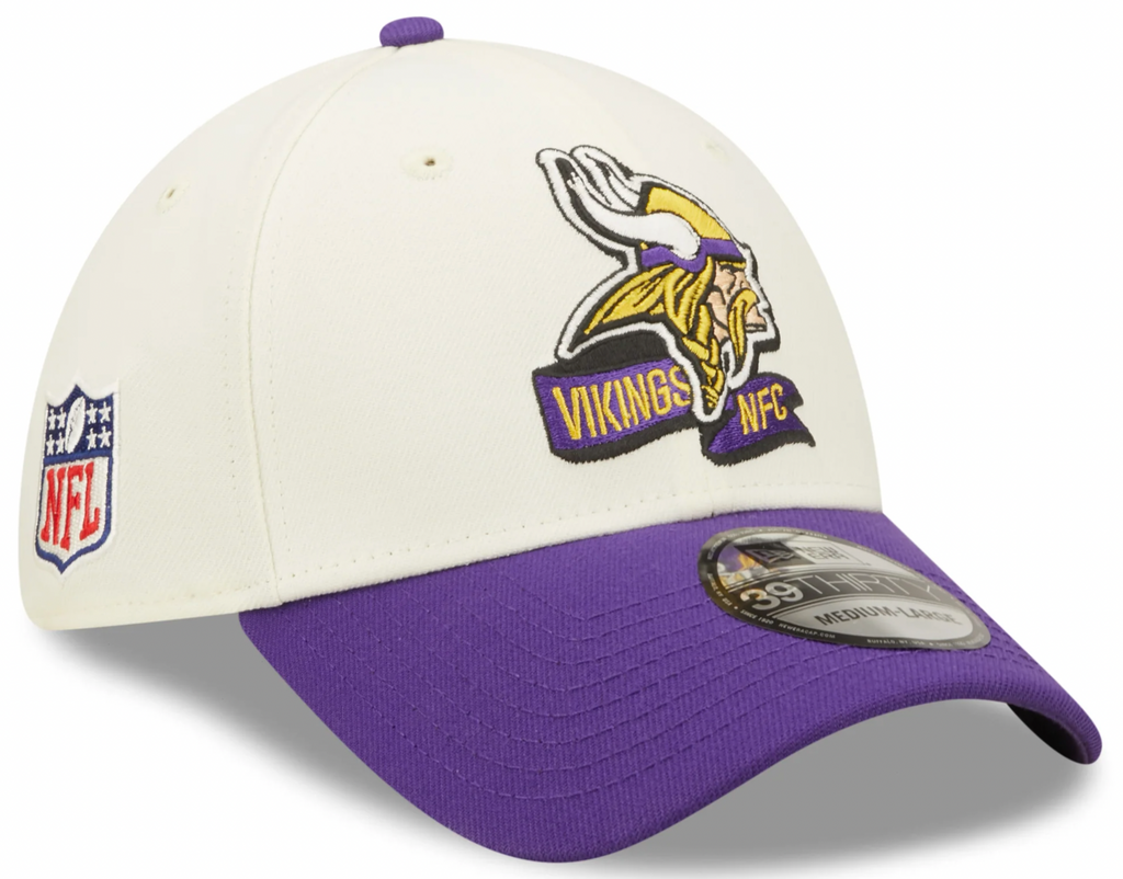 Minnesota Vikings New Era Cream/Purple 2022 Sideline 39THIRTY Flex Hat for Men product image 1, provided for visual