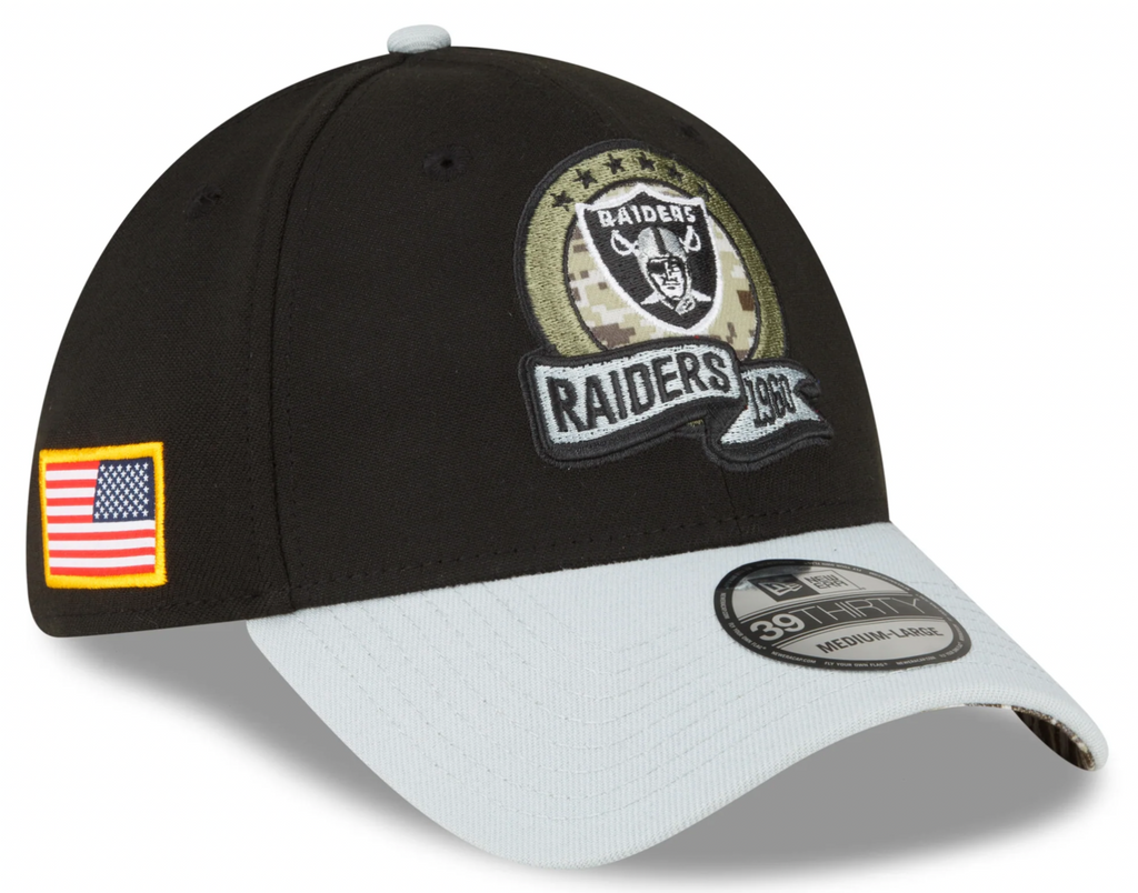 Las Vegas Raiders New Era Black 2022 Salute to Service 39THIRTY Flex Hat for Men product image 1, provided for visual