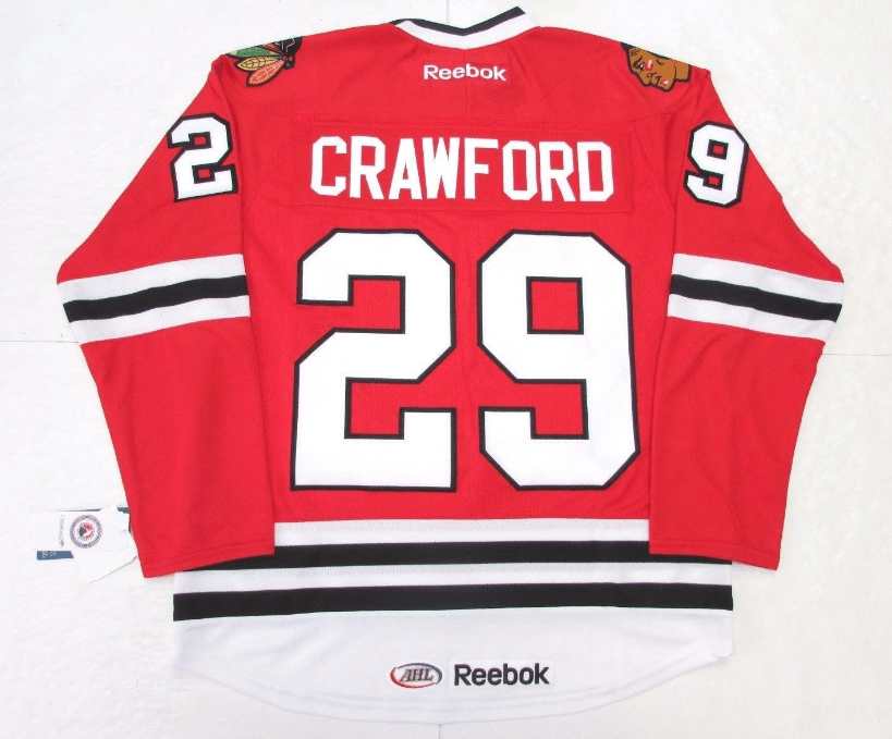 Corey Crawford Rockford Icehogs Premier Replica Red Jersey product image 1, provided for visual reference and product detail